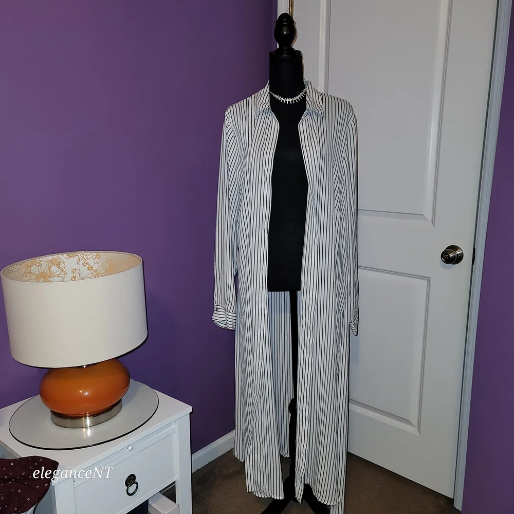 Forever 21 Black and White Belted Striped Cardigan SZ: 1X - Picture 2 of 9
